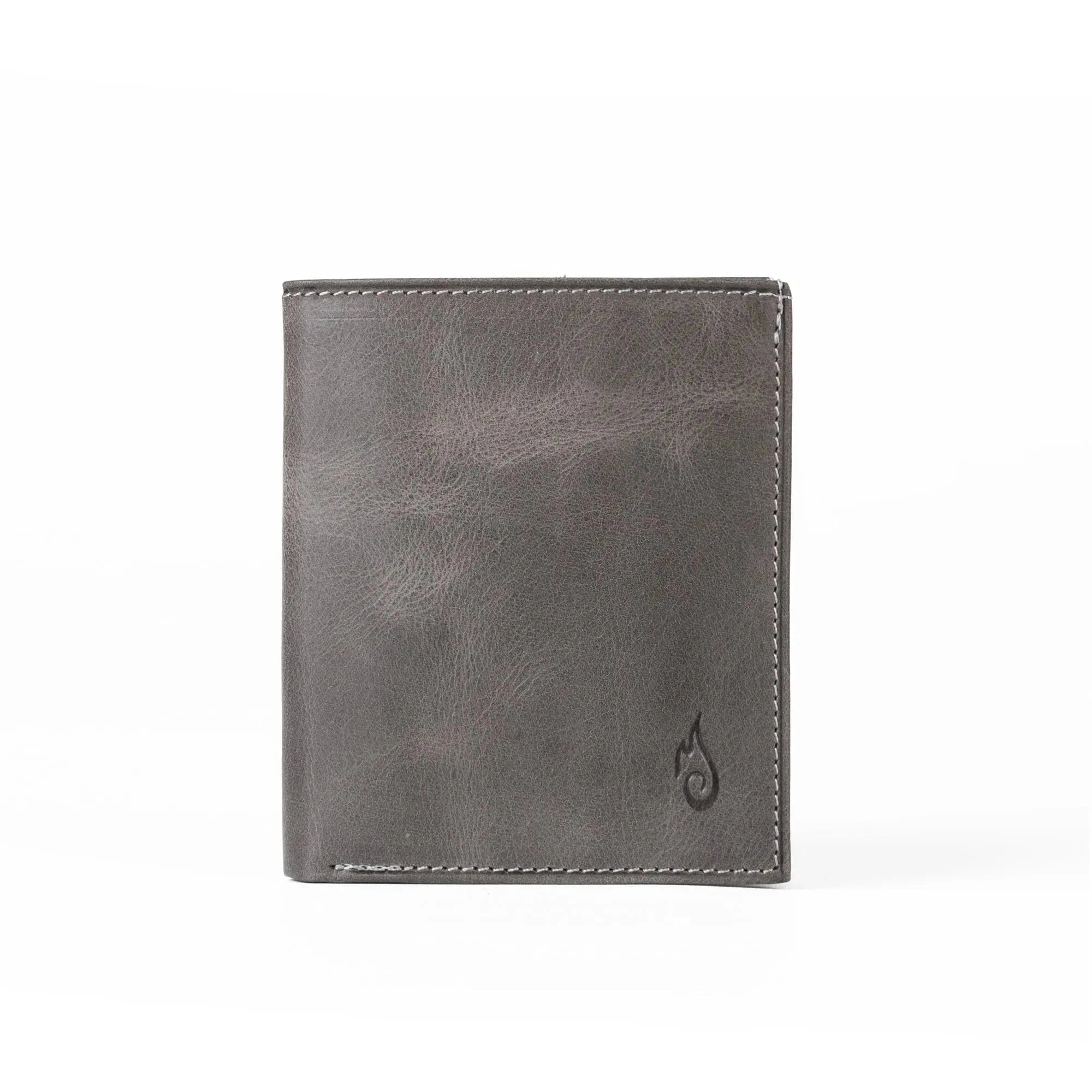 Mens Leather Vertical Bifold Card Wallet | Slimline Basalt - Ignis Craft