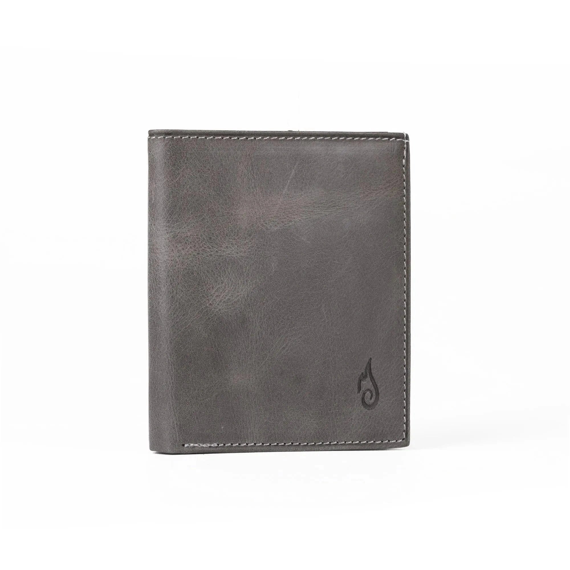 Mens Leather Vertical Bifold Card Wallet | Slimline Basalt - Ignis Craft