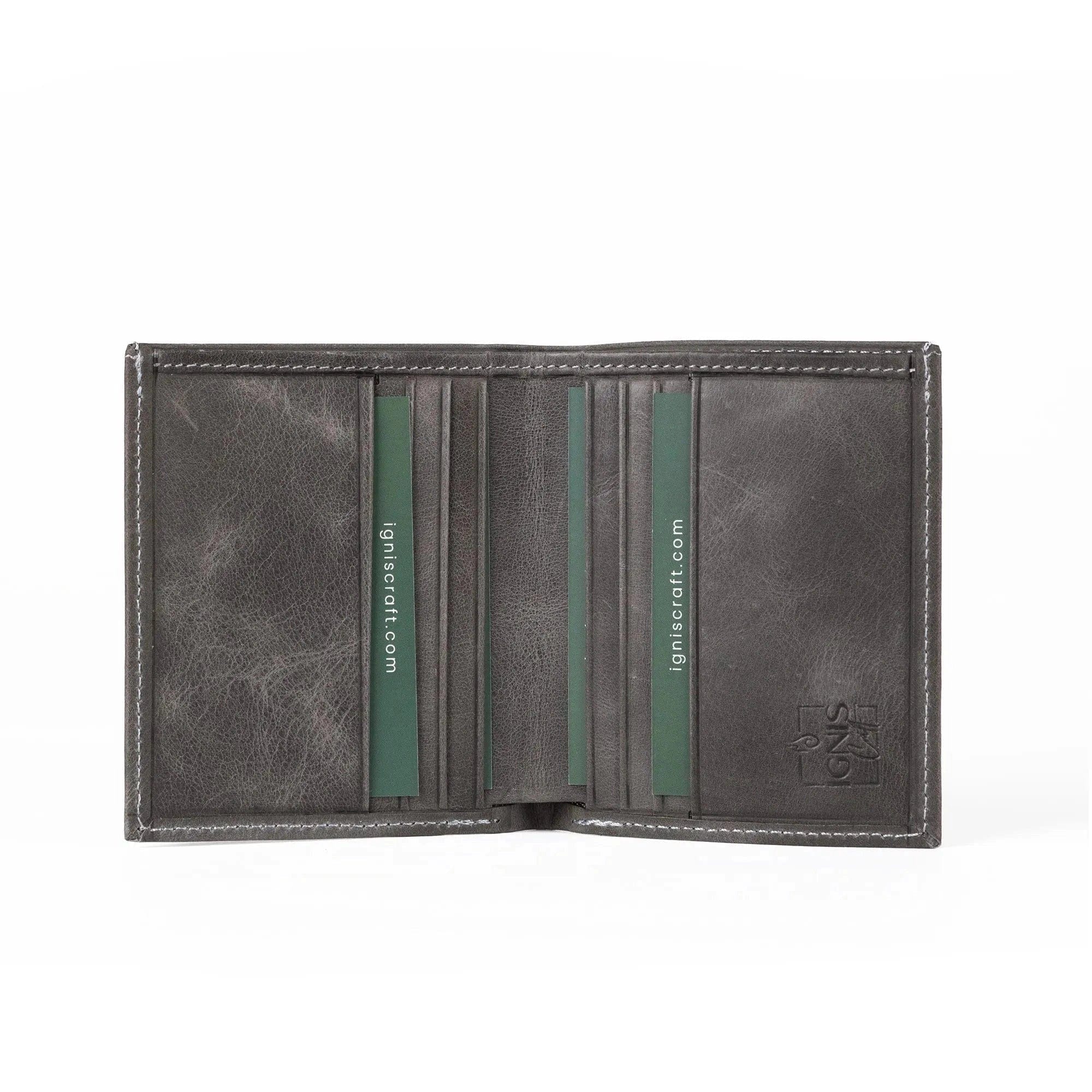 Mens Leather Vertical Bifold Card Wallet | Slimline Basalt - Ignis Craft