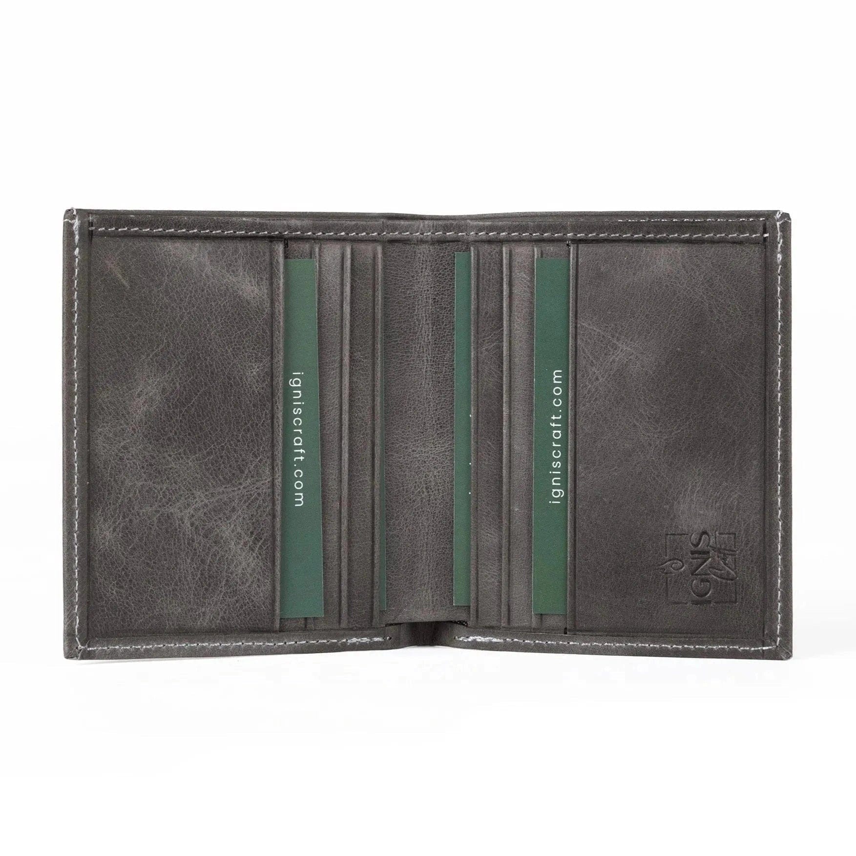 Mens Leather Vertical Bifold Card Wallet | Slimline Basalt - Ignis Craft