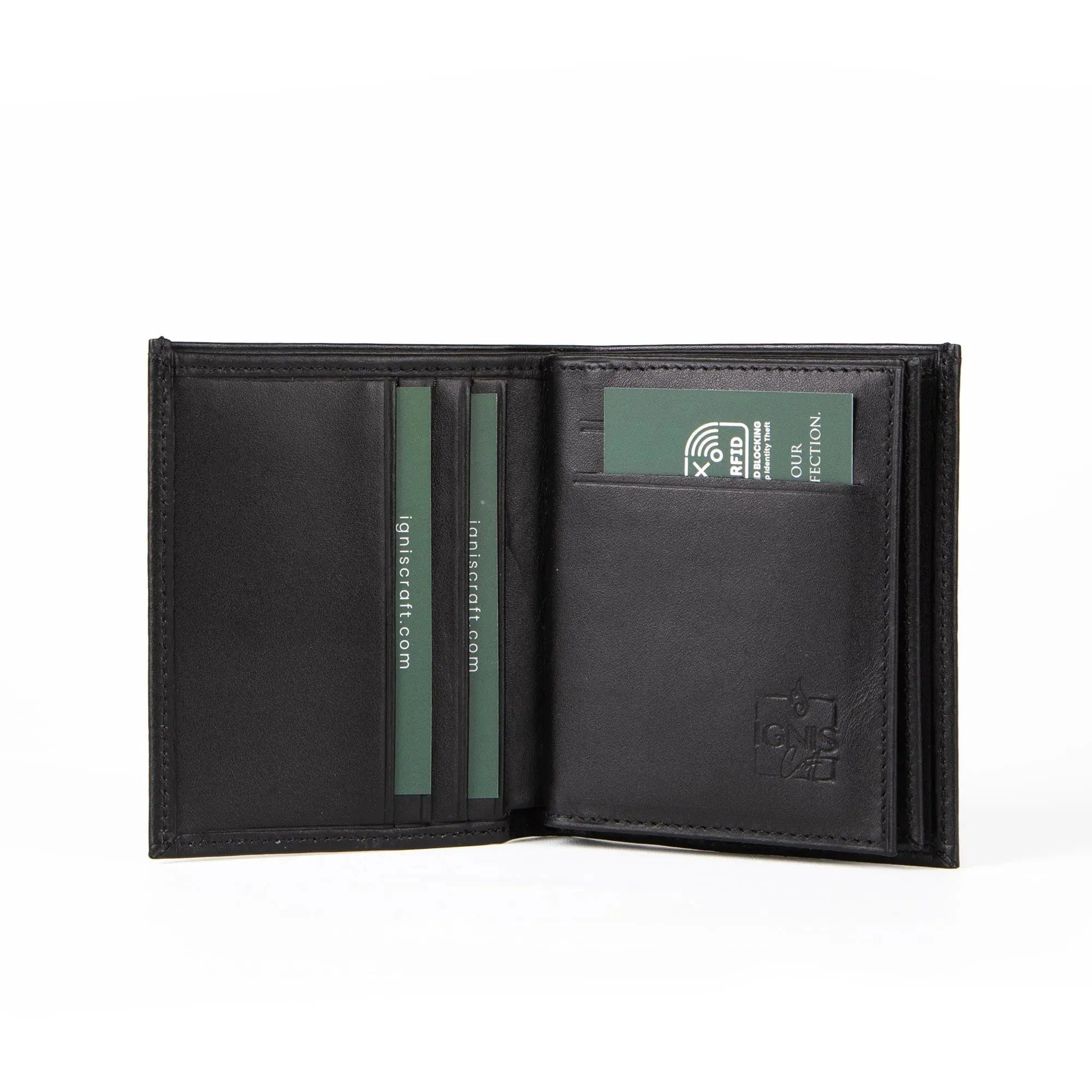 Mens Leather Vertical Bifold Wallet | Folio Onyx - Ignis Craft