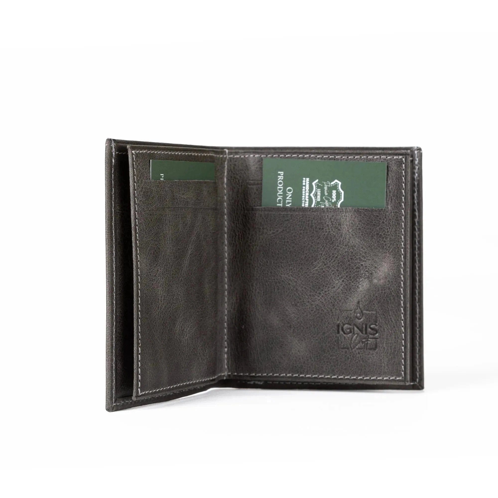 Mens Leather Vertical Bifold Wallet | Pocket Pro Basalt - Ignis Craft