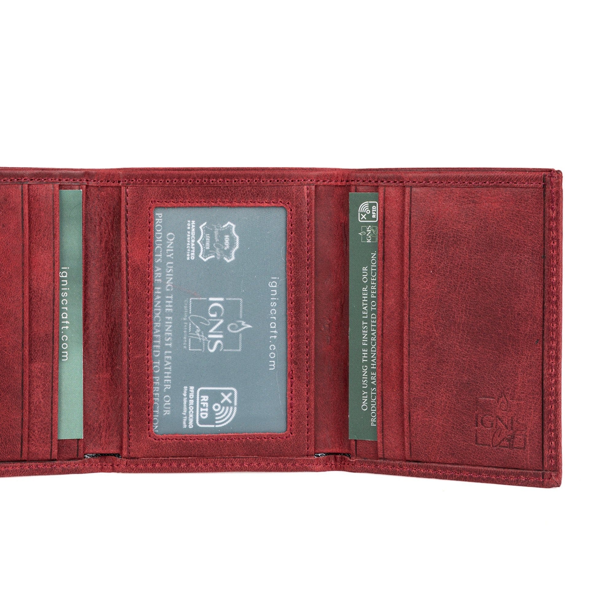 Mens Trifold Leather Wallet | Apex Garnet - Ignis Craft