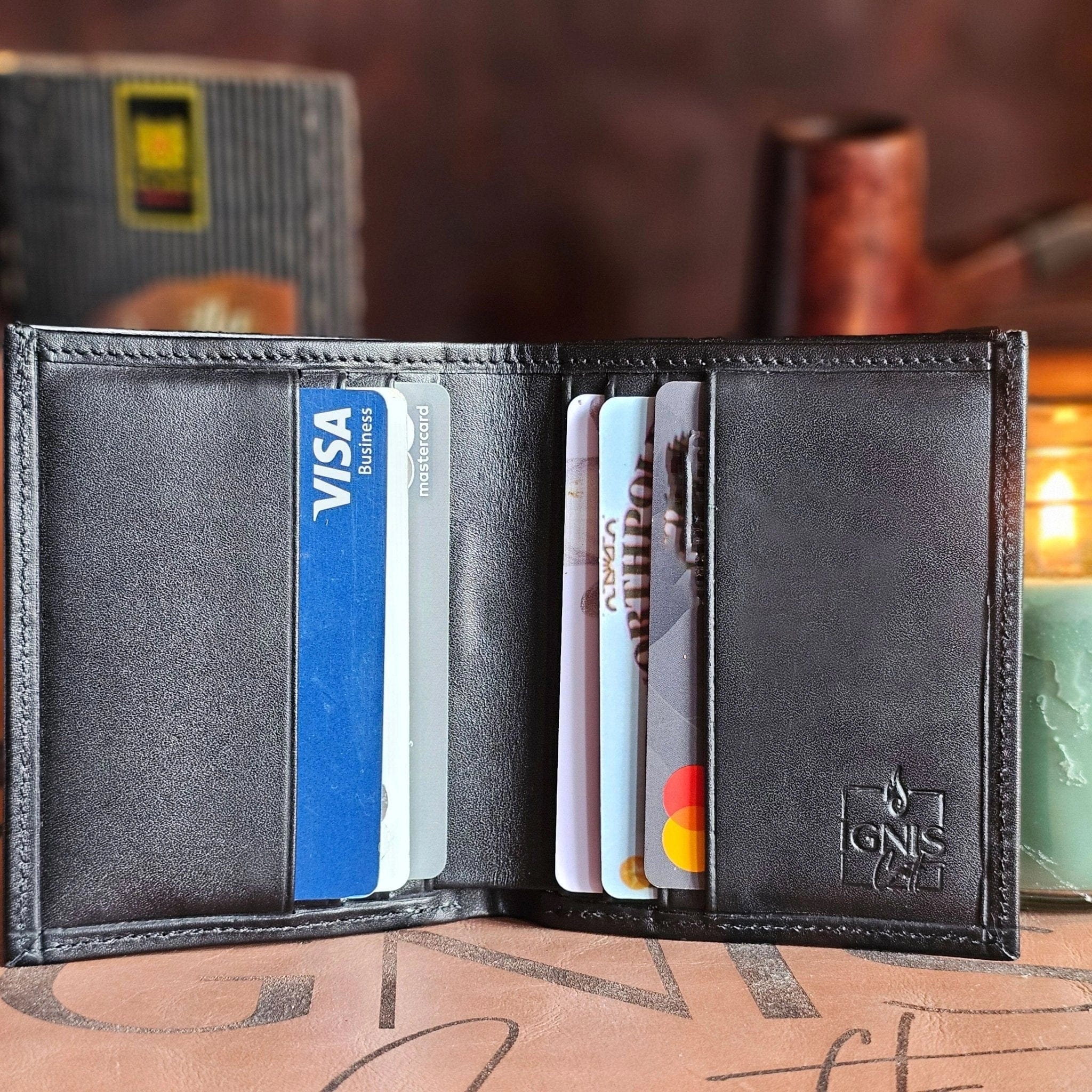 Mens Vertical Bifold Slim Card Wallet | Slimline Onyx - Ignis Craft