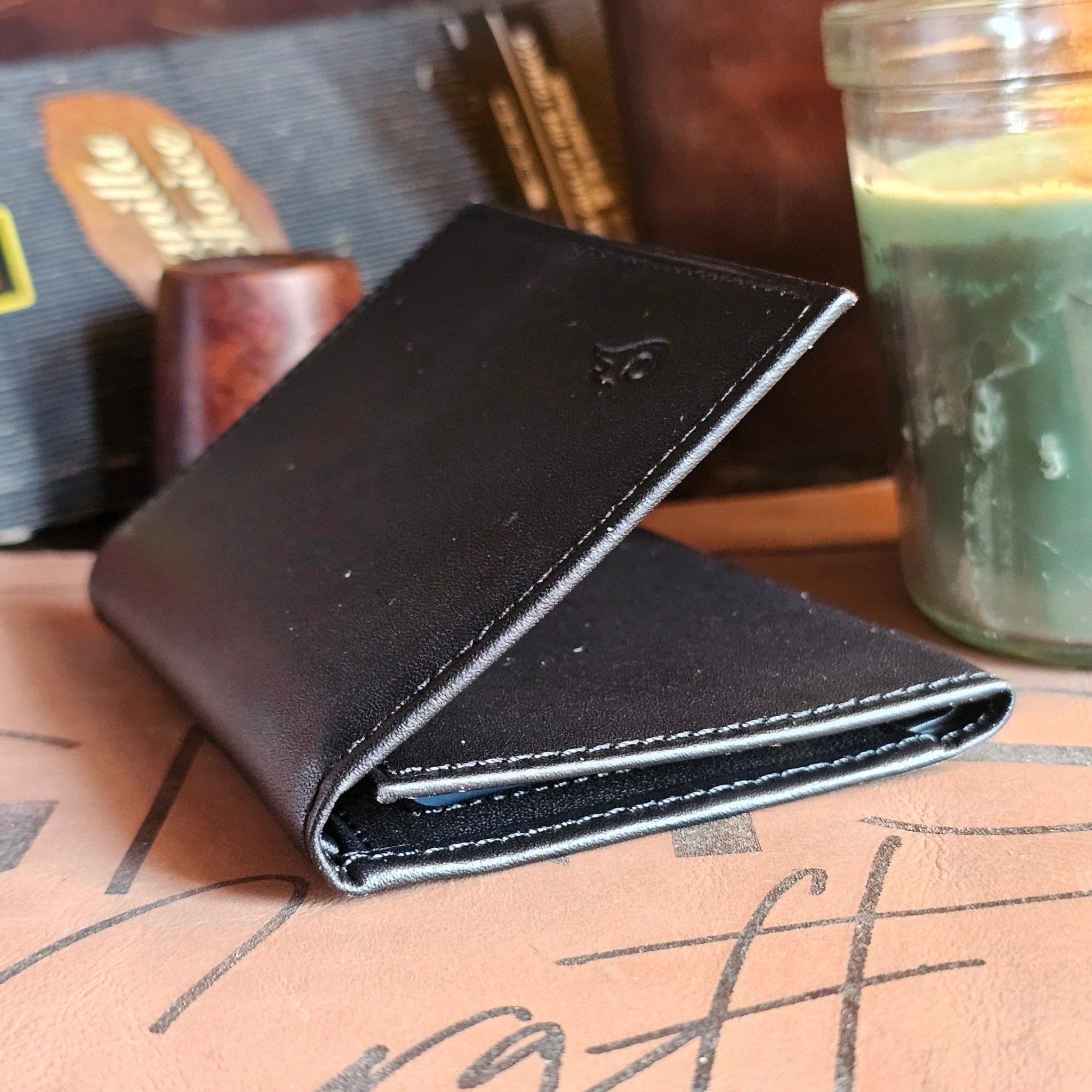 Mens Wallet Leather Trifold Black | Apex Onyx - Ignis Craft