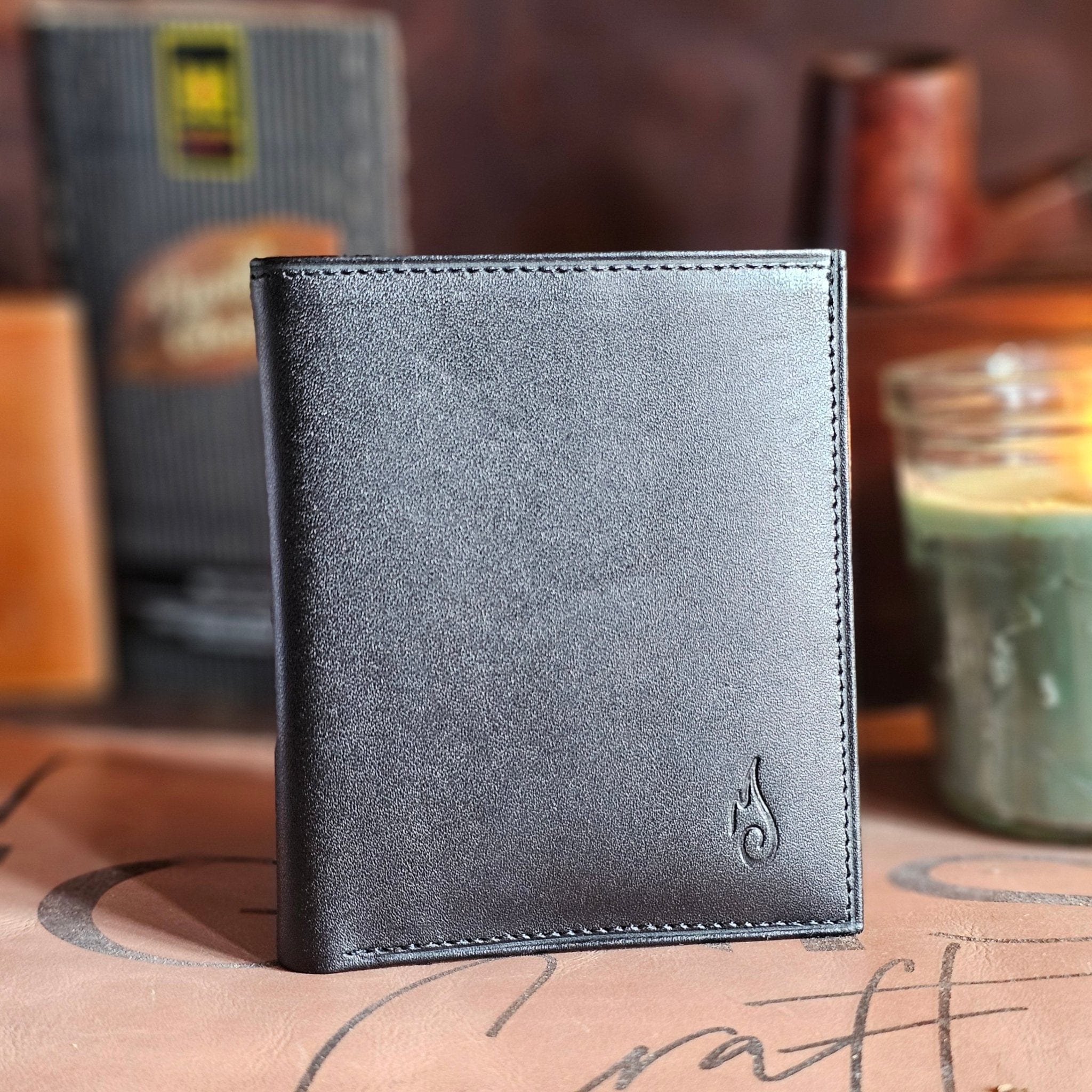 Mens Wallet Leather Trifold Black | Apex Onyx - Ignis Craft