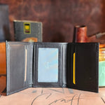 Mens Wallet Leather Trifold Black | Apex Onyx - Ignis Craft