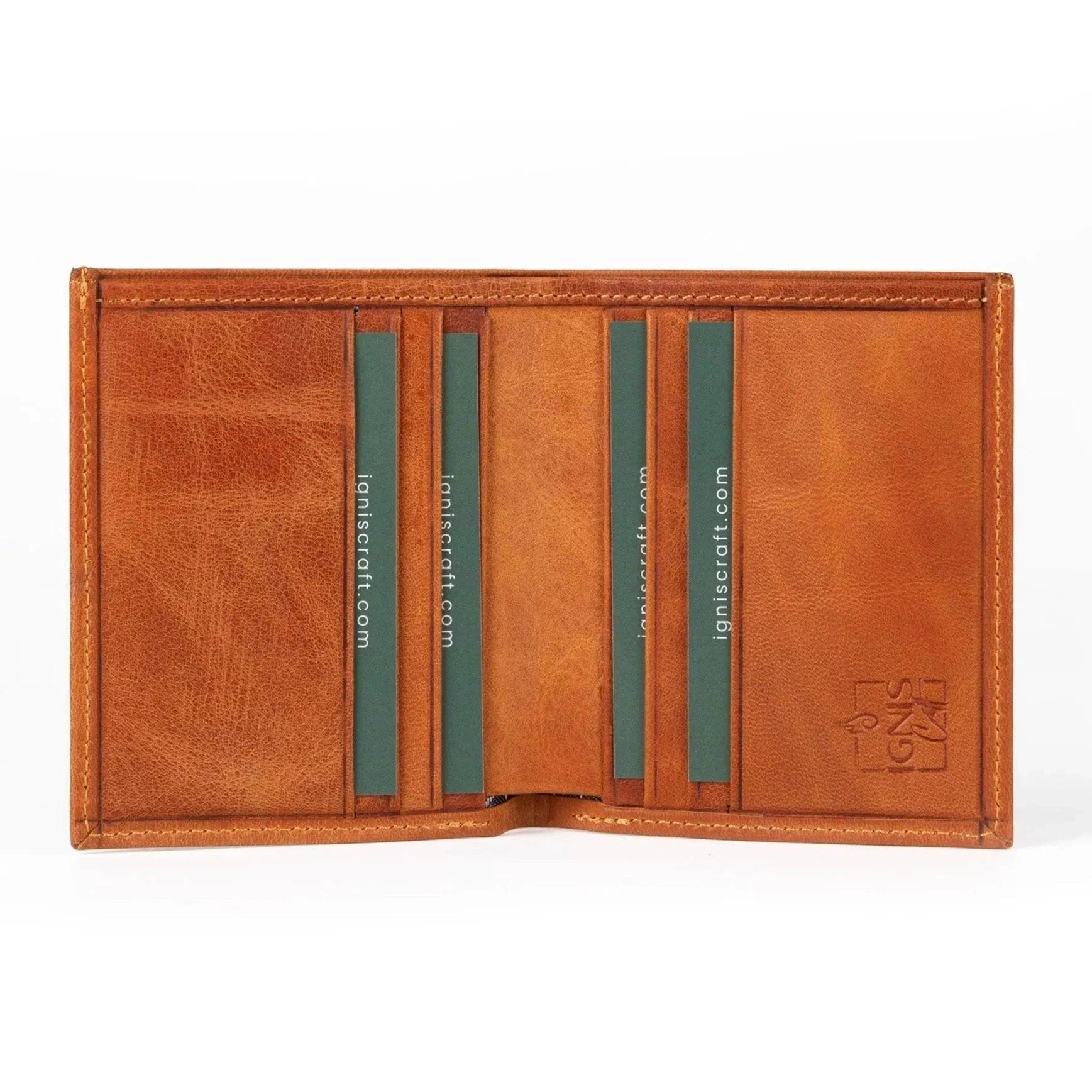 Vertical Bifold Leather Card Wallet | Slimline Amber - Ignis Craft